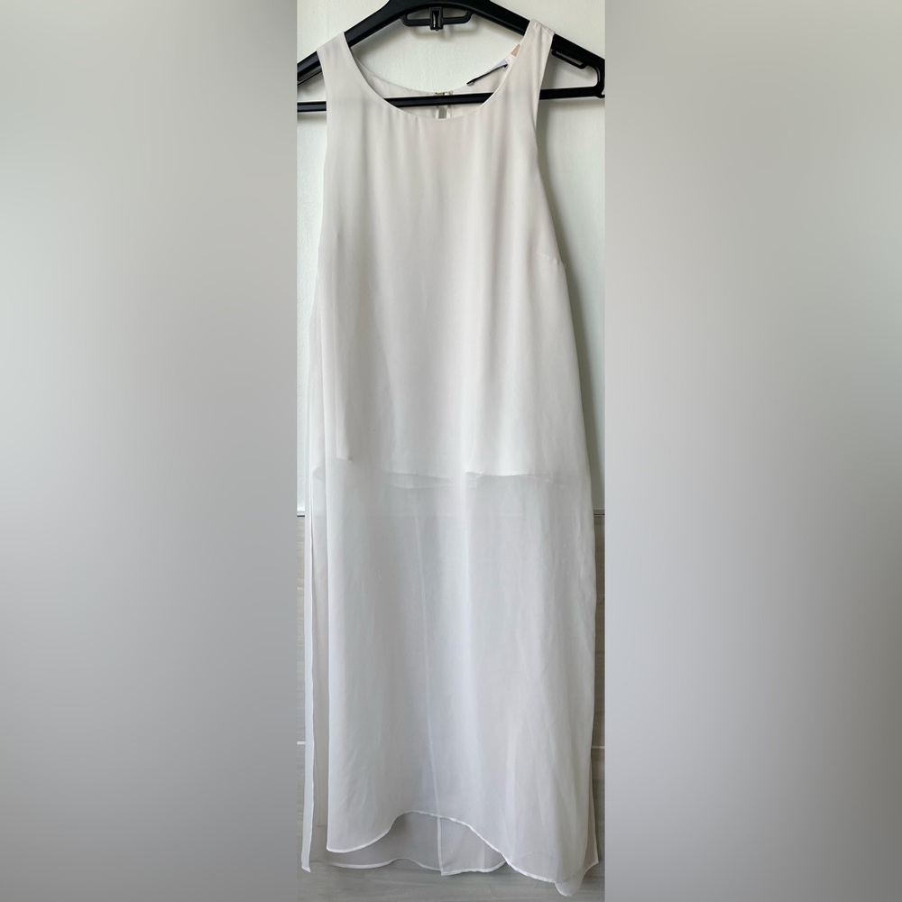 Dex Knee Length White Tulip Back Semi Sheer Flowy Tank Top
